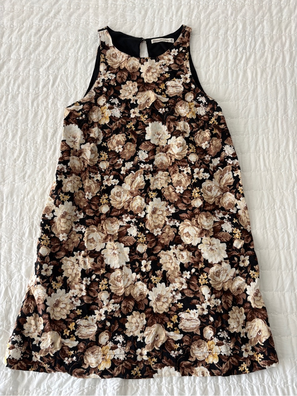Abercrombie & Fitch Black Floral Swing Dress with Cream Blossoms